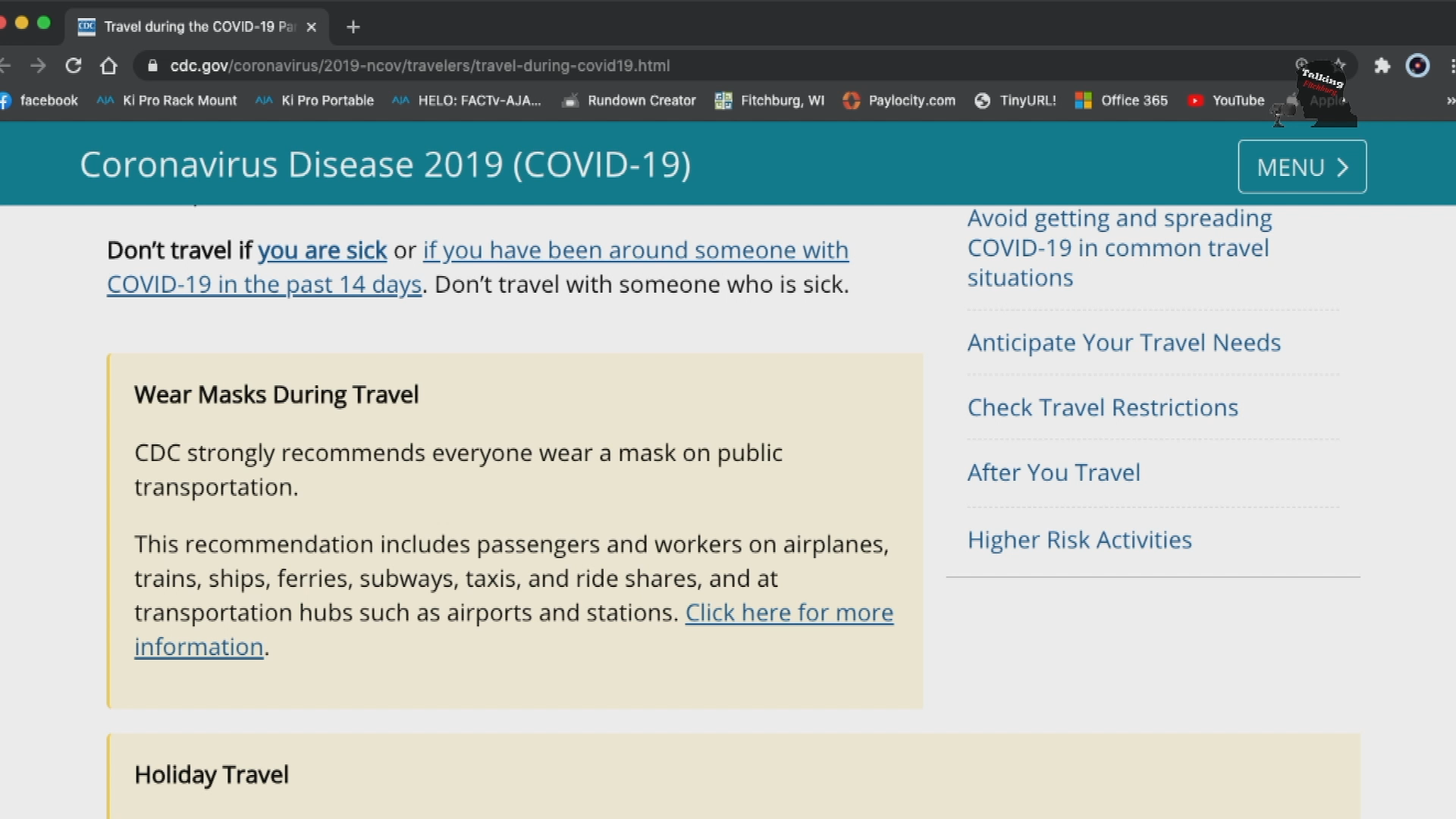 Thumbnail image for TFR Traveling During the COVID-19 Pandemic 11-20-20